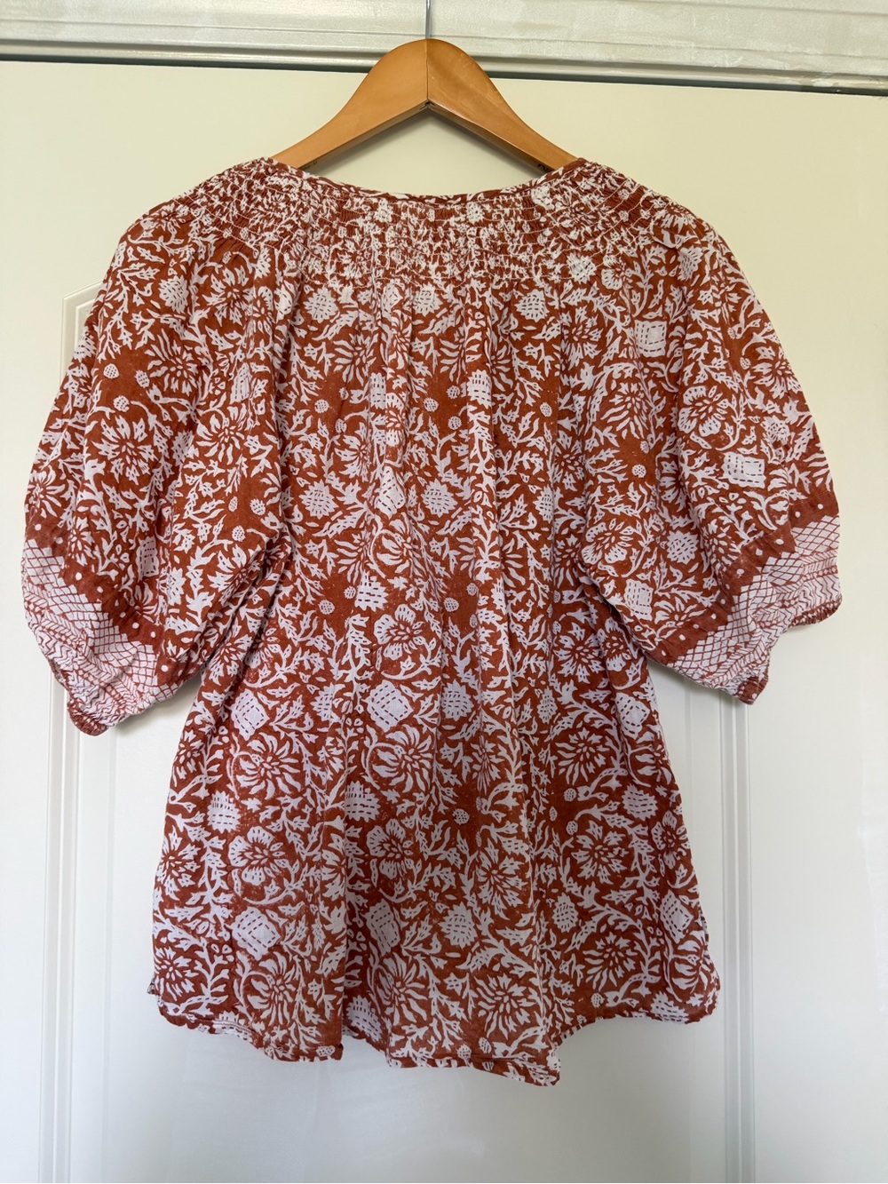 Cleobella Rust Floral Peasant Blouse with Tassel Ties - Picture 2 of 3